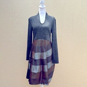 Boo Radley Australia long sleeve gray and brown taffeta abstract skirt dress
